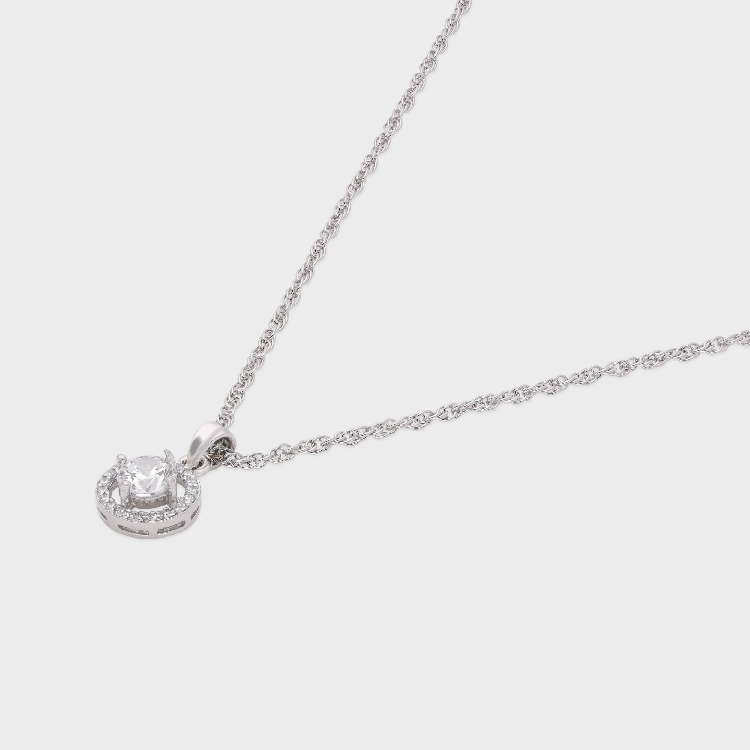 Halo-Set Solitaire Pendant Necklace in Sterling Silver | SKU : 0003579350, 0021424342, 0021424359
