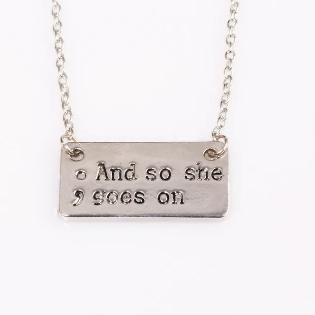 Hand Stamped "And So She Goes On" Charms Pendant Necklace