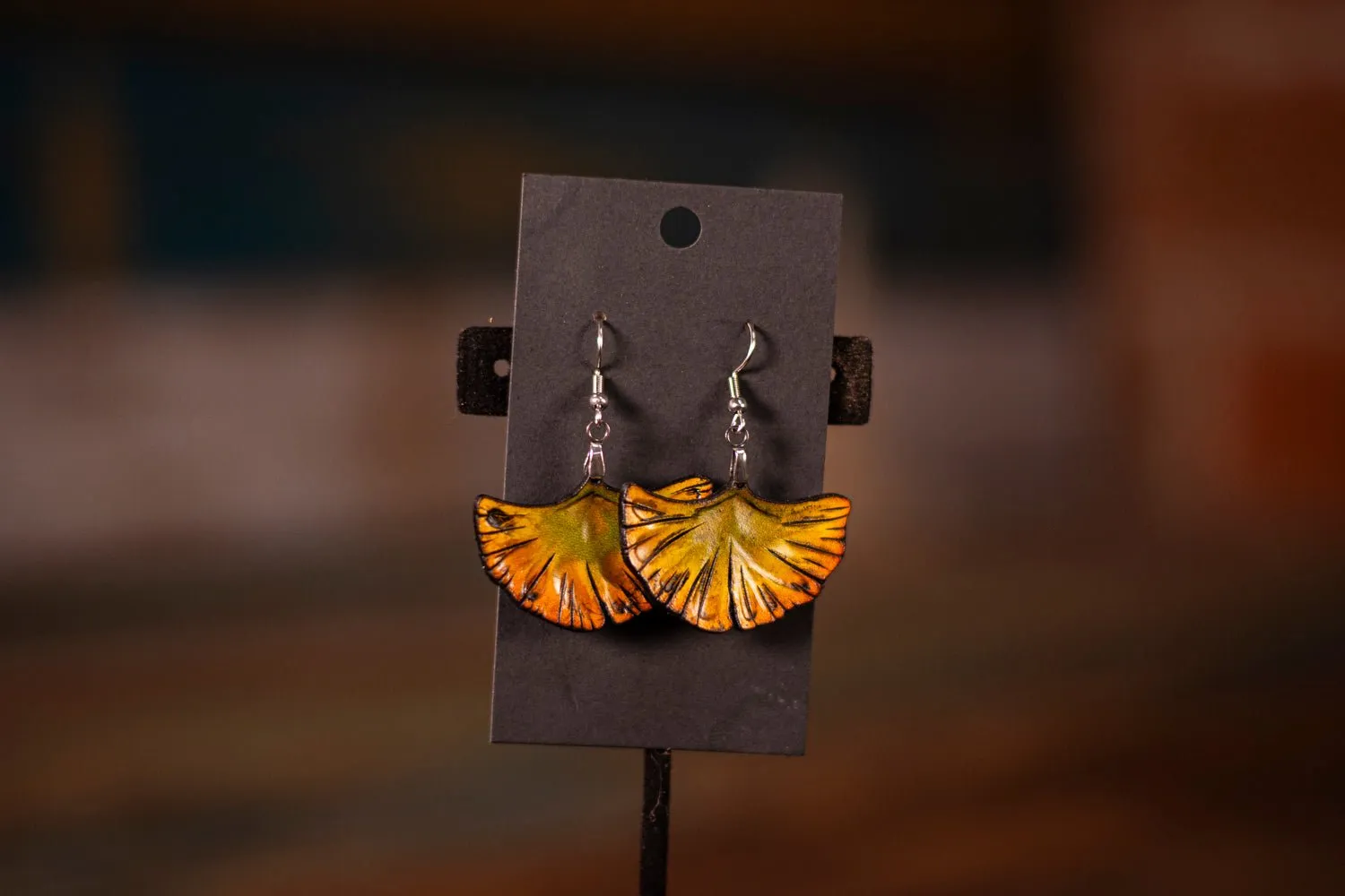 Handmade Leather Ginkgo Leaf Earrings - Gold or Green Nature-Inspired Earrings for Gardeners and Foragers