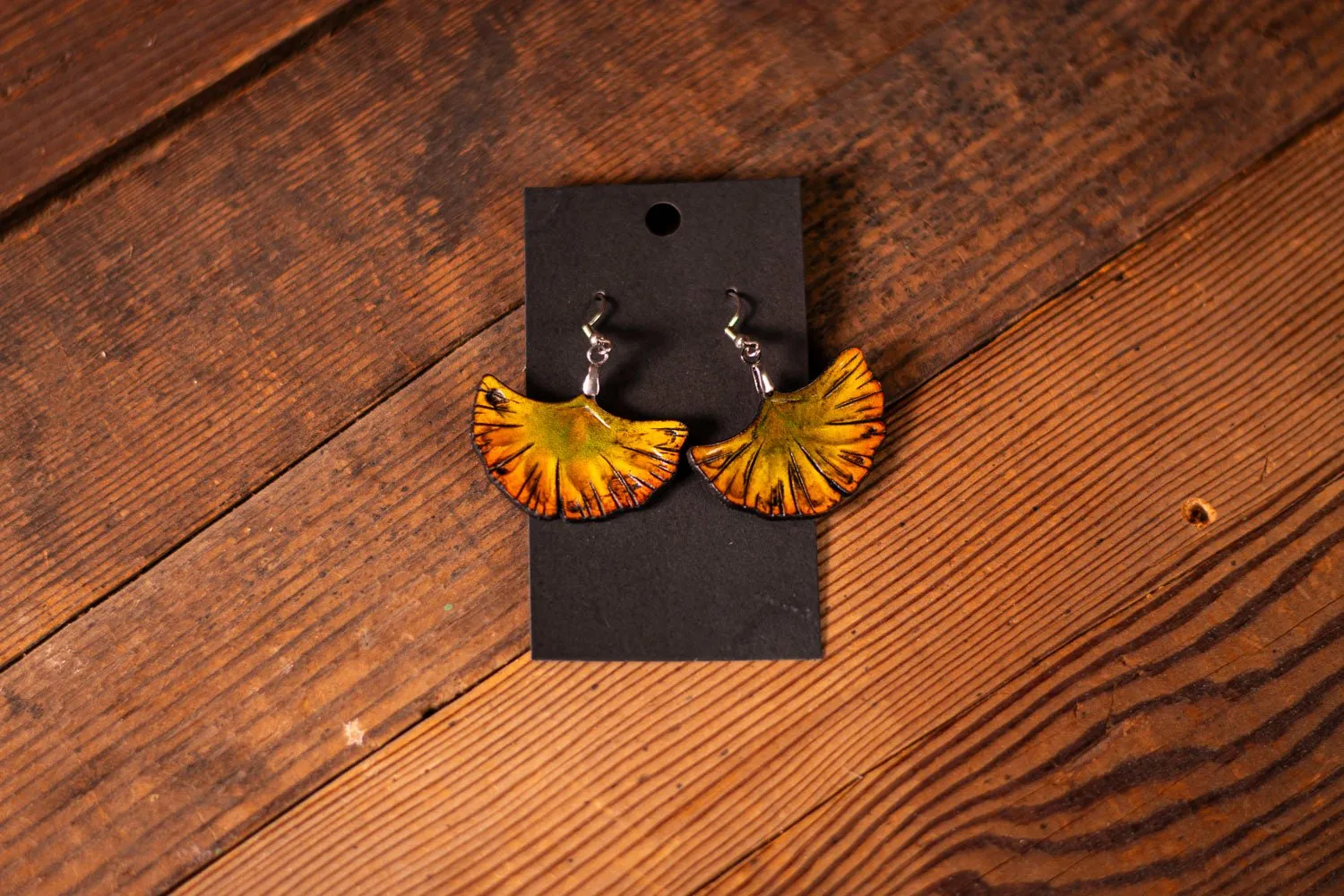 Handmade Leather Ginkgo Leaf Earrings - Gold or Green Nature-Inspired Earrings for Gardeners and Foragers