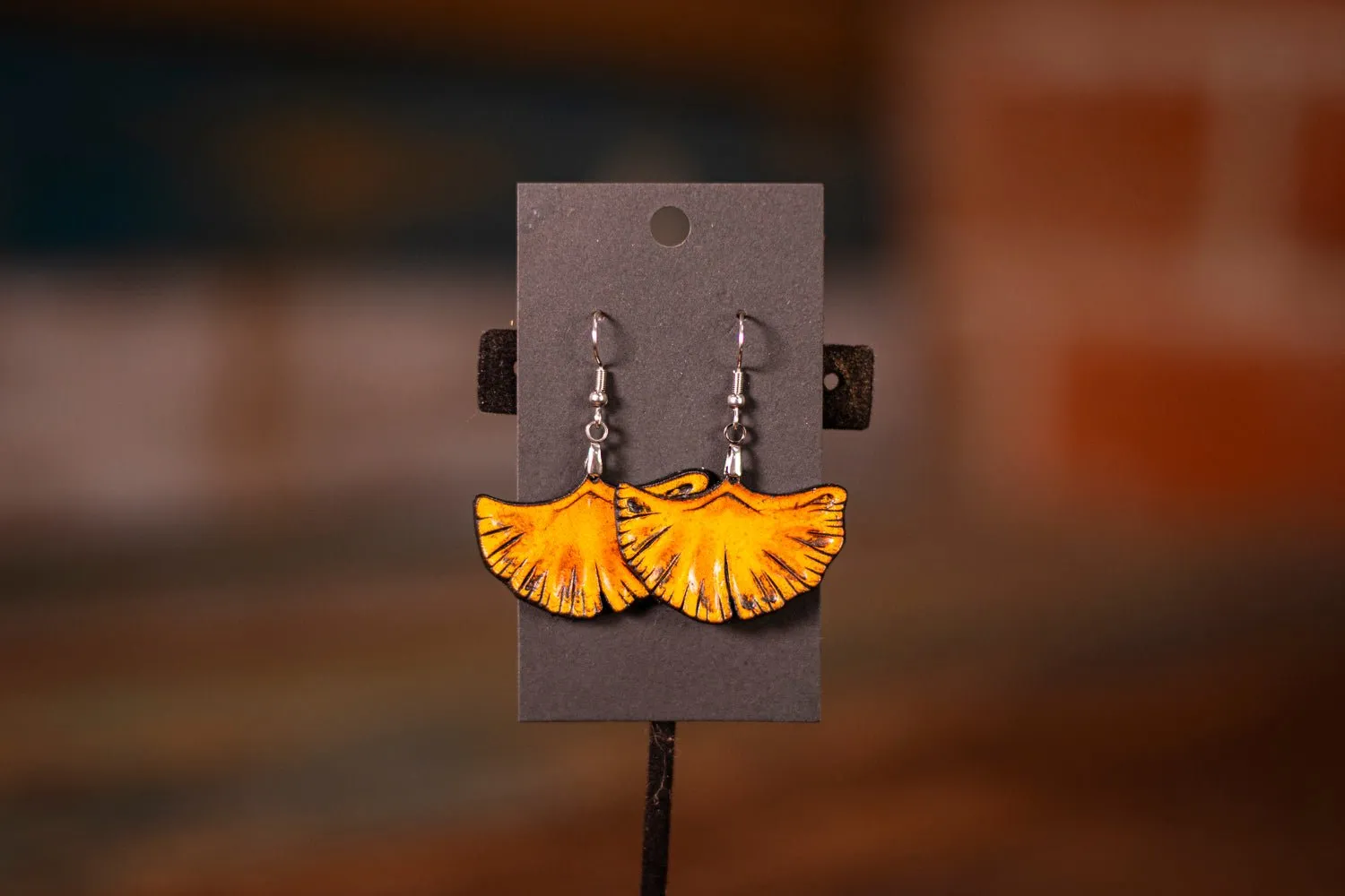 Handmade Leather Ginkgo Leaf Earrings - Gold or Green Nature-Inspired Earrings for Gardeners and Foragers