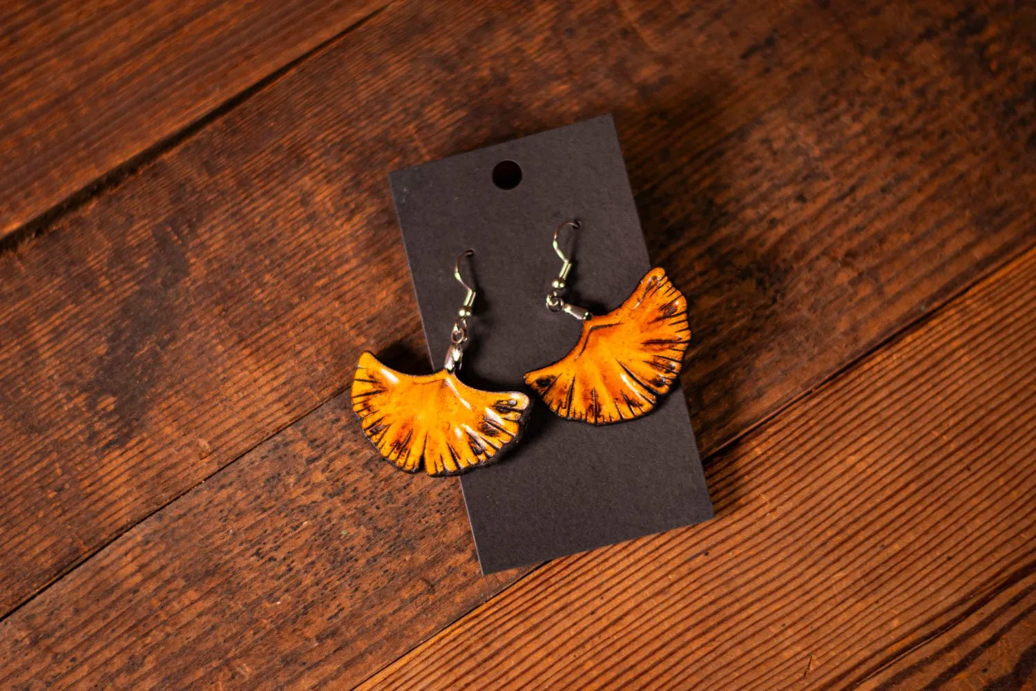 Handmade Leather Ginkgo Leaf Earrings - Gold or Green Nature-Inspired Earrings for Gardeners and Foragers