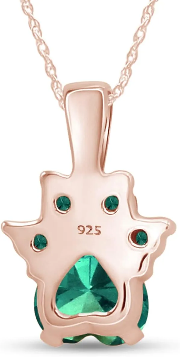 Heart &Round Cut Dog Paw Pendant in 14K Rose Gold Over Sterling Silver