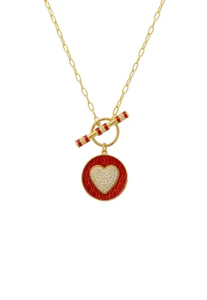 Heart Enamel Lariat Necklace Gold