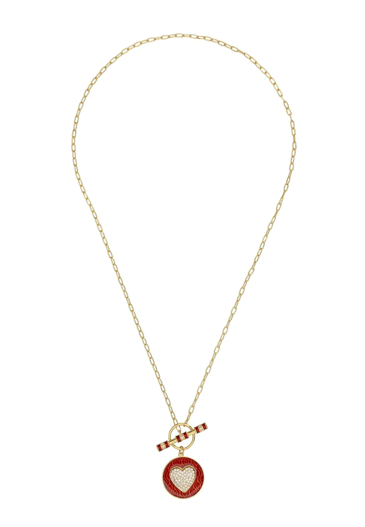 Heart Enamel Lariat Necklace Gold