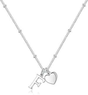 Heart Initial Necklaces for Girls - 925 Silver Necklace for Women Teen Girl Gifts Dainty Heart Pendant Silver Initial Necklaces for Women Jewelry