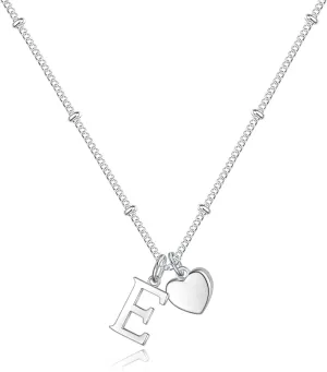 Heart Initial Necklaces for Girls - 925 Silver Necklace for Women Teen Girl Gifts Dainty Heart Pendant Silver Initial Necklaces for Women Jewelry