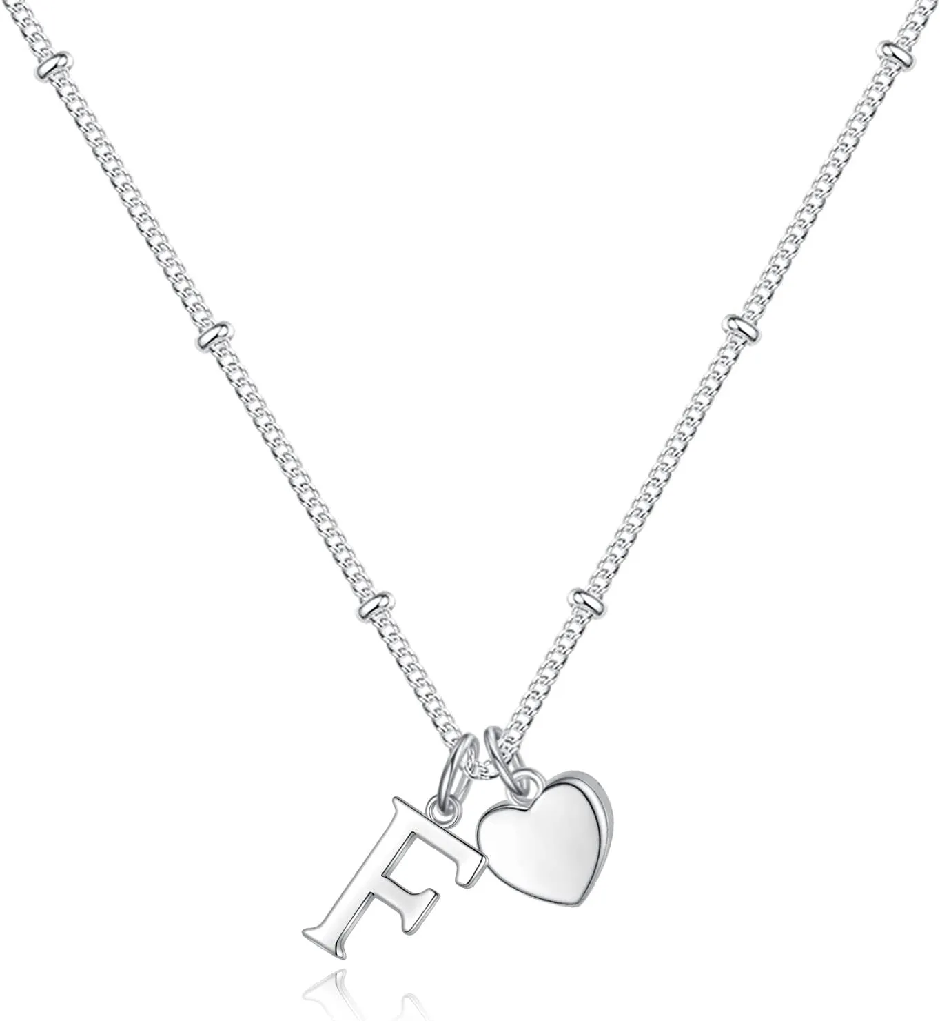 Heart Initial Necklaces for Girls - 925 Silver Necklace for Women Teen Girl Gifts Dainty Heart Pendant Silver Initial Necklaces for Women Jewelry