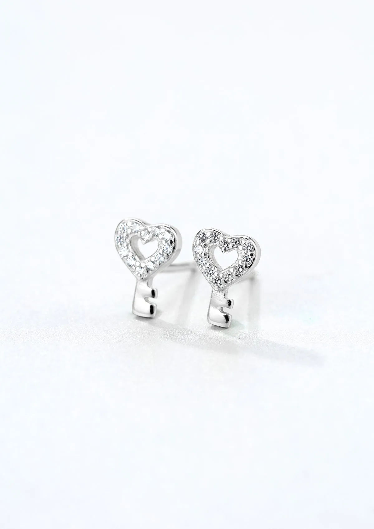 Heart Key Stud Earrings Sterling Silver