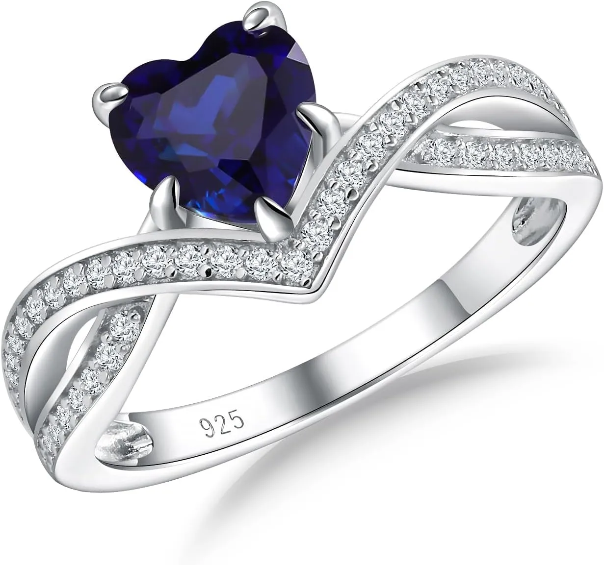 Heart Moissanite Engagement Rings Split Shank Solitaire Halo Ring for Women 14K White Gold Plated Sterling Silver VVS1 Moissanite and Blue Sapphire/Emerald/Peridot/Ruby/Diamond Promise Ring