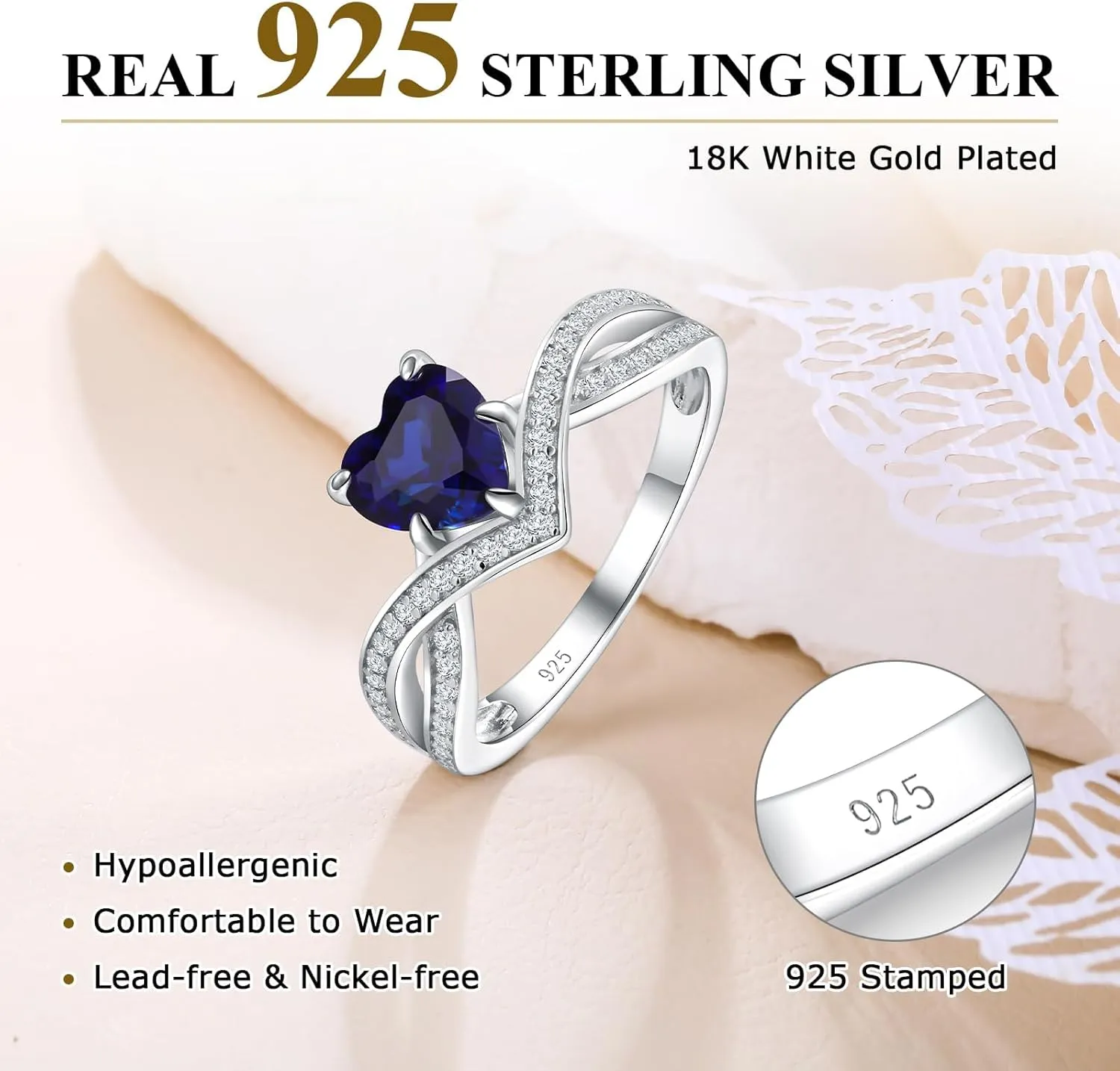 Heart Moissanite Engagement Rings Split Shank Solitaire Halo Ring for Women 14K White Gold Plated Sterling Silver VVS1 Moissanite and Blue Sapphire/Emerald/Peridot/Ruby/Diamond Promise Ring