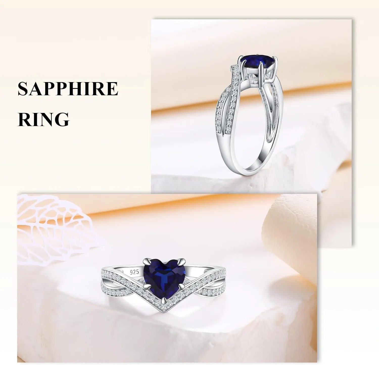 Heart Moissanite Engagement Rings Split Shank Solitaire Halo Ring for Women 14K White Gold Plated Sterling Silver VVS1 Moissanite and Blue Sapphire/Emerald/Peridot/Ruby/Diamond Promise Ring
