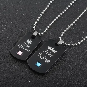 Her King &amp; His Queen Couple Necklaces Lovers Pendant Fashion Crystal Jewelry Gifts