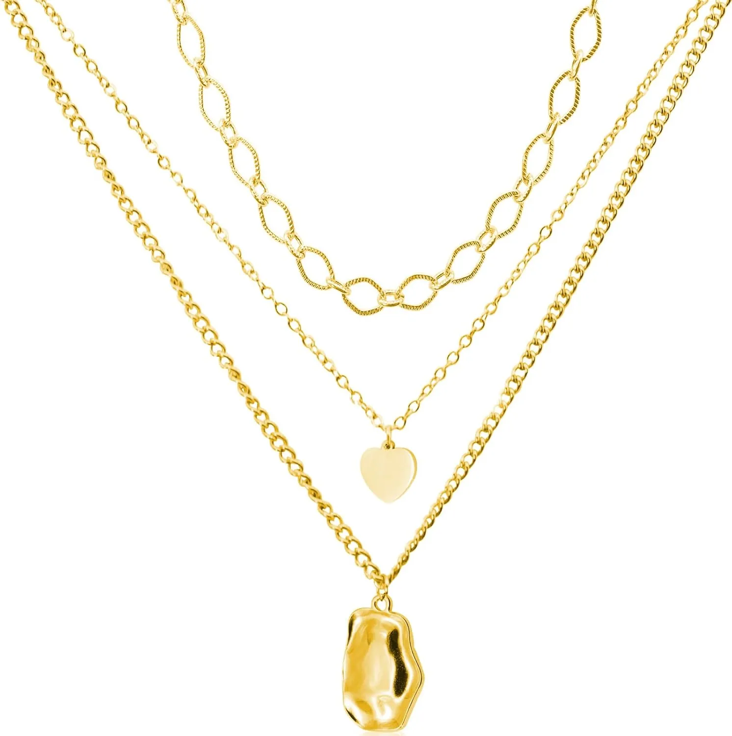 Herringbone Necklaces for Women, Hypoallergenic 18K Real Gold Plated Choker Necklace for Men Girls, 2Pcs Silver Necklace Set, Layering Necklaces(Individual Lobster Clasp)