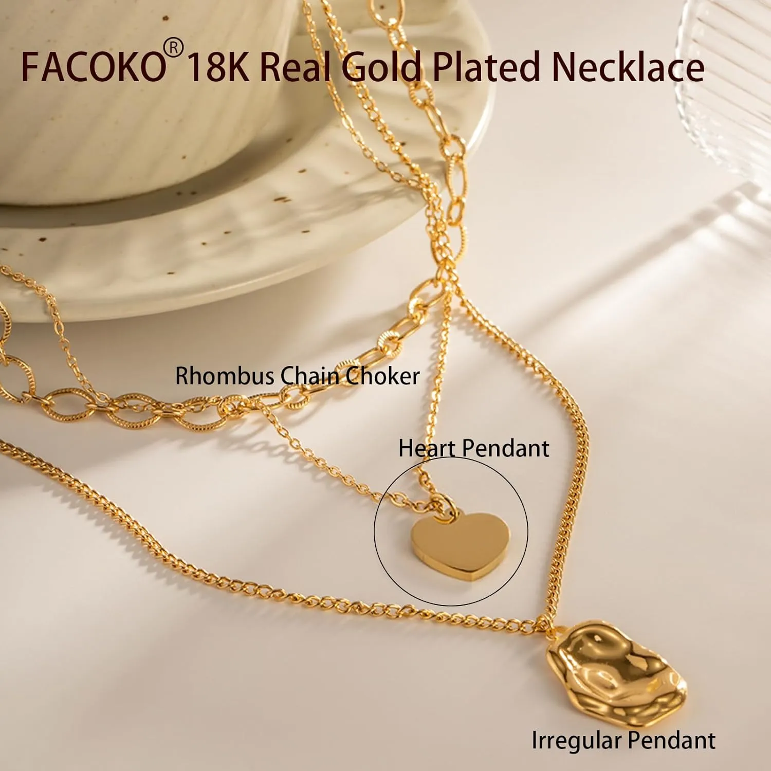 Herringbone Necklaces for Women, Hypoallergenic 18K Real Gold Plated Choker Necklace for Men Girls, 2Pcs Silver Necklace Set, Layering Necklaces(Individual Lobster Clasp)
