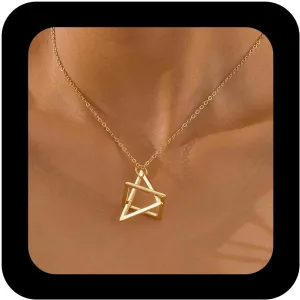 Hollow Geometric Pendant Necklace Gold Triangle Chain Necklaces Minimalist Geometric Triangle Square Necklaces Open Geometry Necklace Jewelry for Women