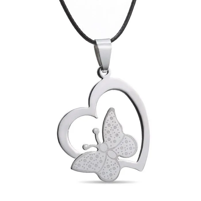 Hollow Heart Butterfly Shaped Unisex Pendant Necklace