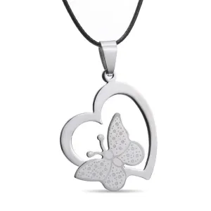 Hollow Heart Butterfly Shaped Unisex Pendant Necklace