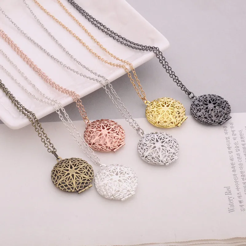 Hollow Round Secret Message Locket Pendant Necklace for Women