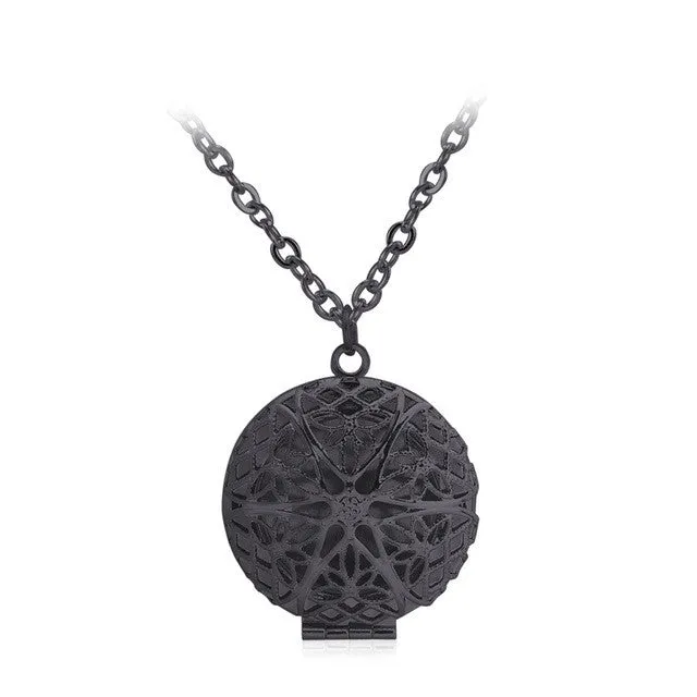 Hollow Round Secret Message Locket Pendant Necklace for Women