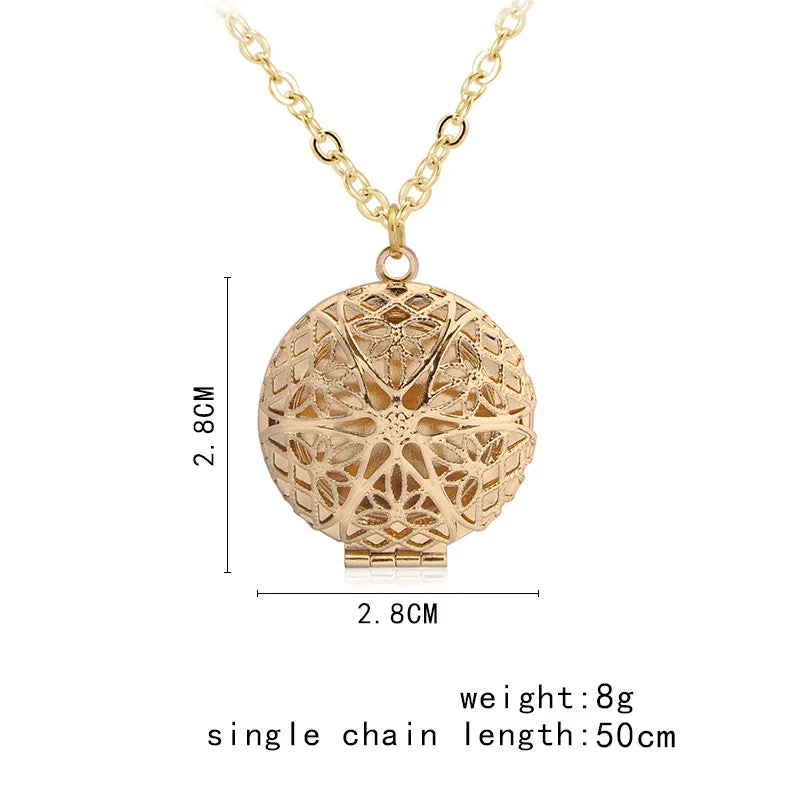 Hollow Round Secret Message Locket Pendant Necklace for Women