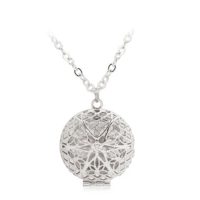 Hollow Round Secret Message Locket Pendant Necklace for Women