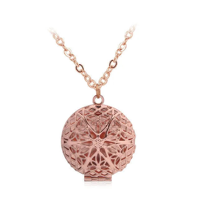 Hollow Round Secret Message Locket Pendant Necklace for Women