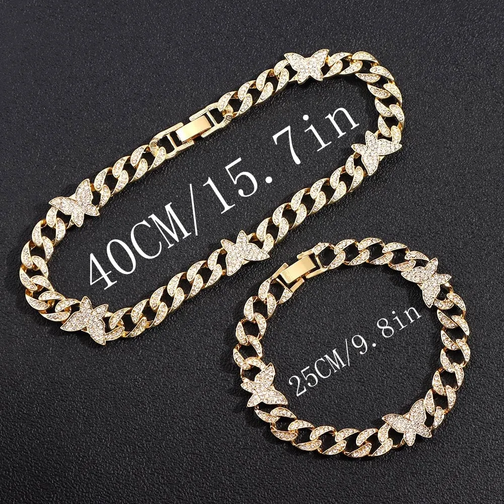 Iced Out Miami Curb Cuban Chain Necklace Fom Women Gold Color Bling Paved Rhinestones Cuban Link Choker Necklace Punk Jewelry