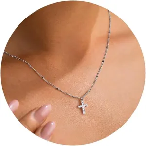 IEFWELL Cross Necklaces for Women - Dainty Gold Silver Cross Necklace for Women Trendy Simple Sideways Layered CZ Cross Necklaces Gold Jewelry for Womens Gifts