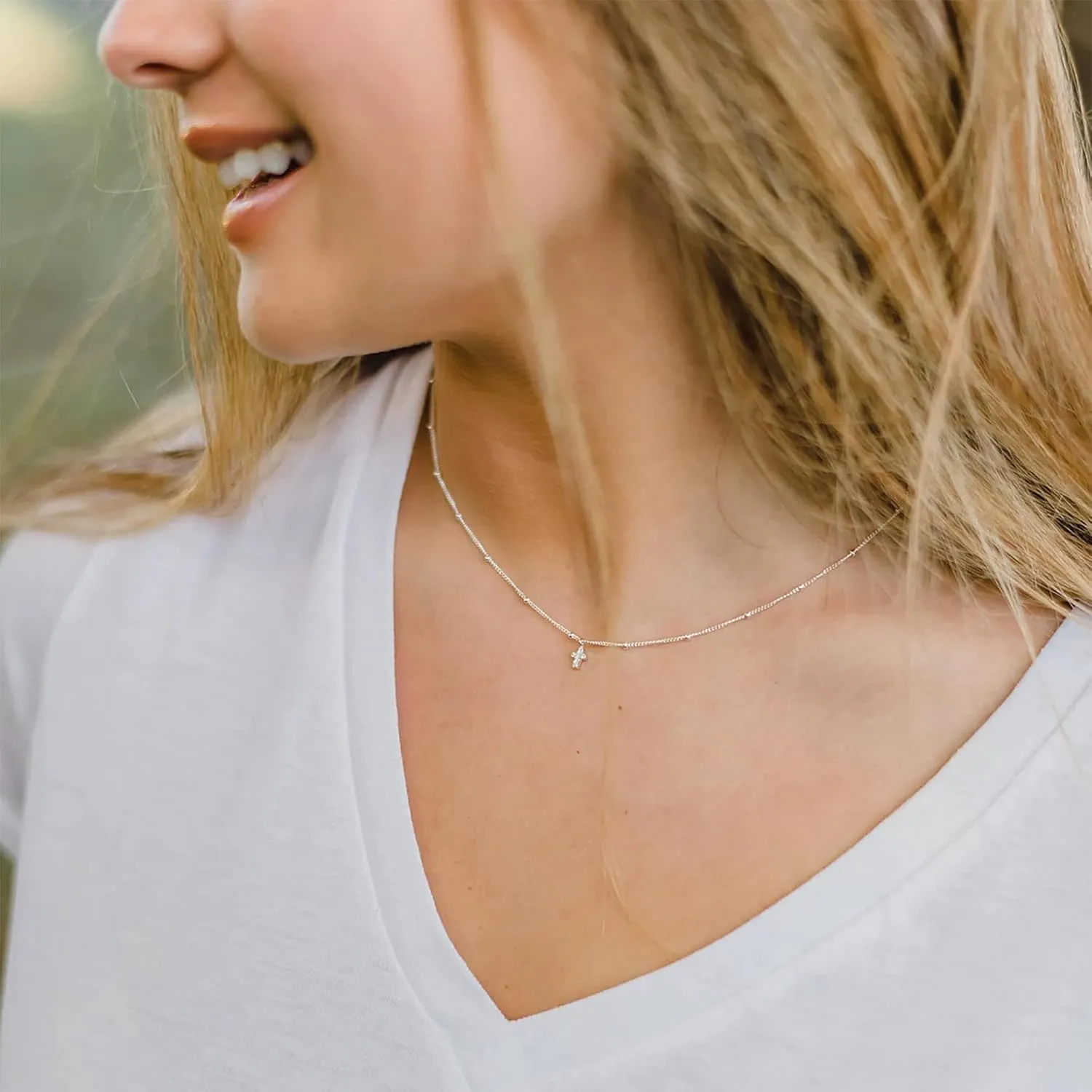 IEFWELL Cross Necklaces for Women - Dainty Gold Silver Cross Necklace for Women Trendy Simple Sideways Layered CZ Cross Necklaces Gold Jewelry for Womens Gifts