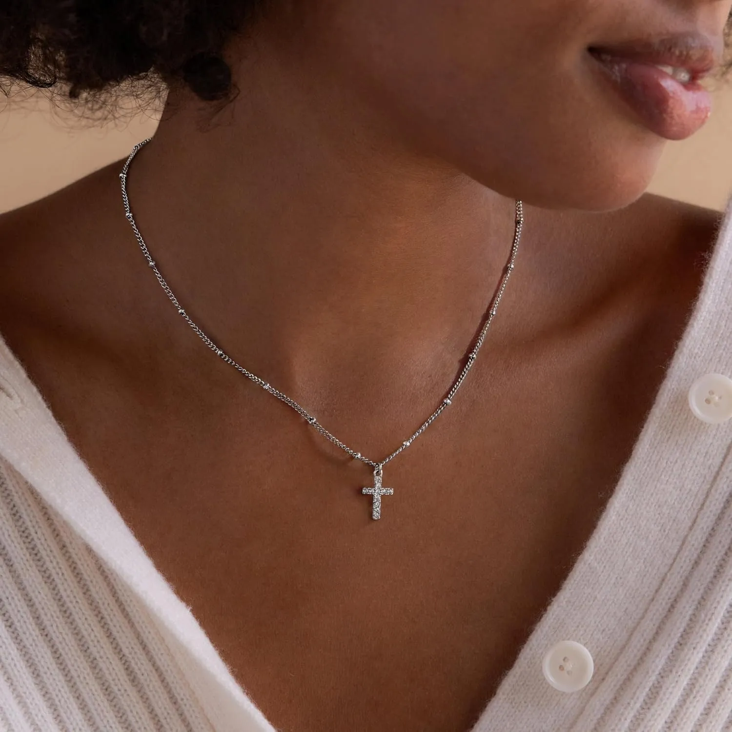 IEFWELL Cross Necklaces for Women - Dainty Gold Silver Cross Necklace for Women Trendy Simple Sideways Layered CZ Cross Necklaces Gold Jewelry for Womens Gifts