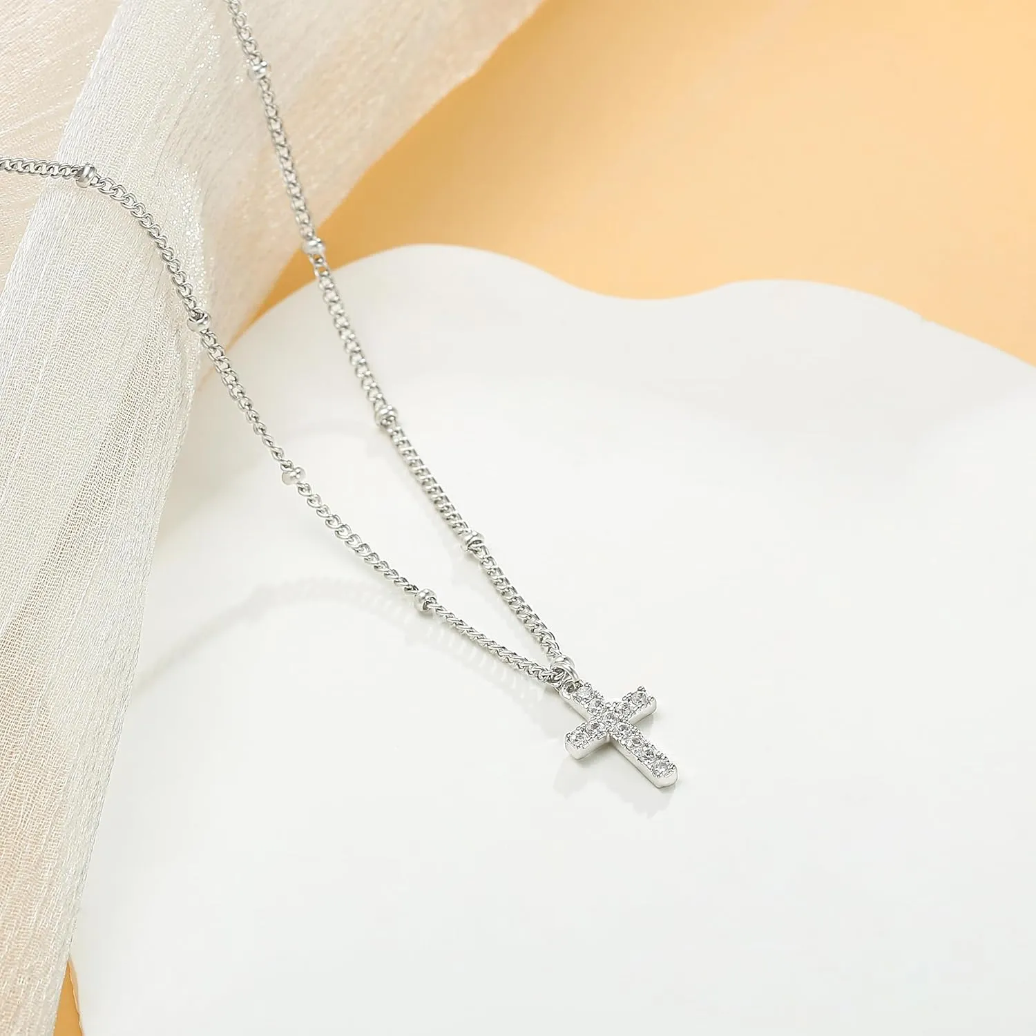 IEFWELL Cross Necklaces for Women - Dainty Gold Silver Cross Necklace for Women Trendy Simple Sideways Layered CZ Cross Necklaces Gold Jewelry for Womens Gifts