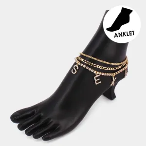 iLLASPARKZ 3PCS - SEXY Rhinestone Embellished Message Charm Metal Chain Anklets