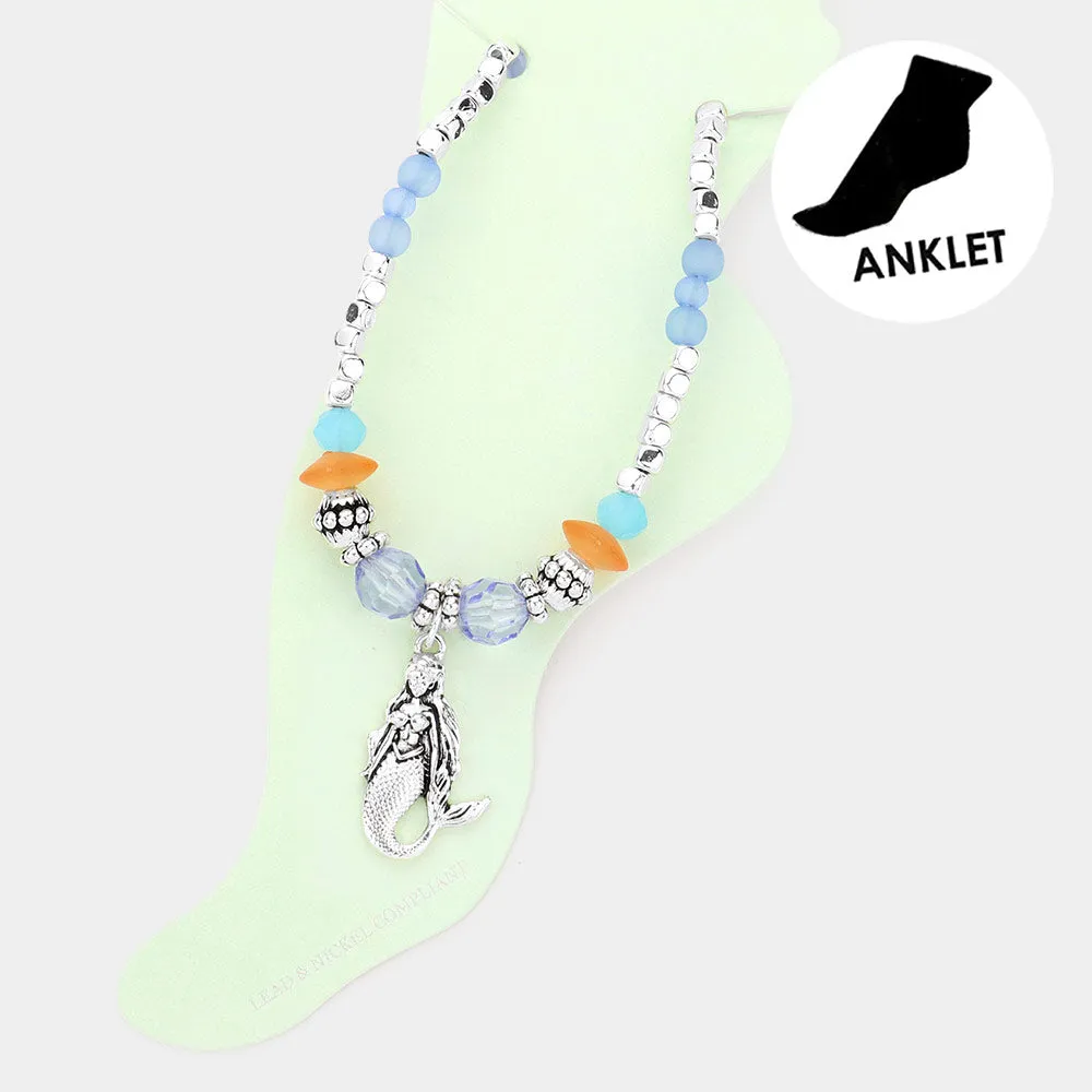 iLLASPARKZ Antique Metal Mermaid Charm Beaded Anklet