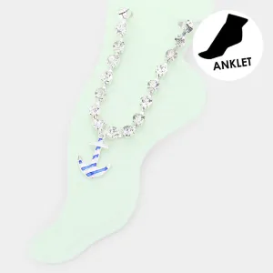iLLASPARKZ Enamel Anchor Charm Round Stone Anklet