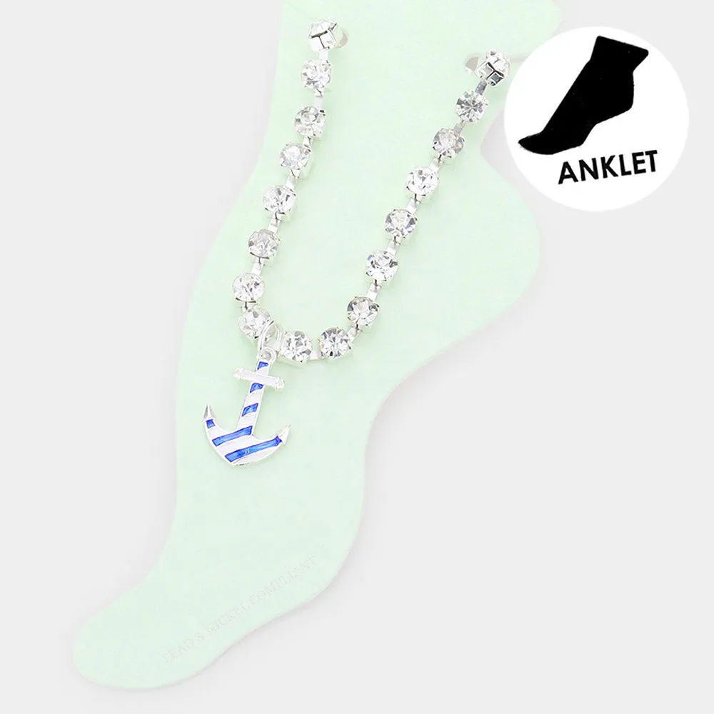 iLLASPARKZ Enamel Anchor Charm Round Stone Anklet