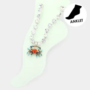 iLLASPARKZ Enamel Crab Charm Round Stone Anklet