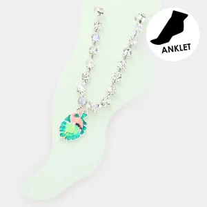 iLLASPARKZ Enamel Flamingo Tropical Leaf Charm Round Stone Anklet