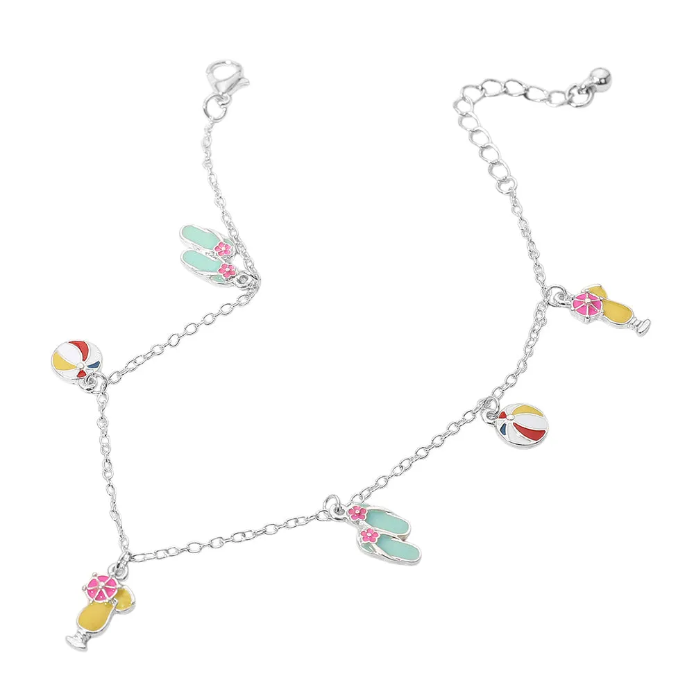 iLLASPARKZ Enamel Flip Flop Cocktail Beach Ball Charm Station Anklet