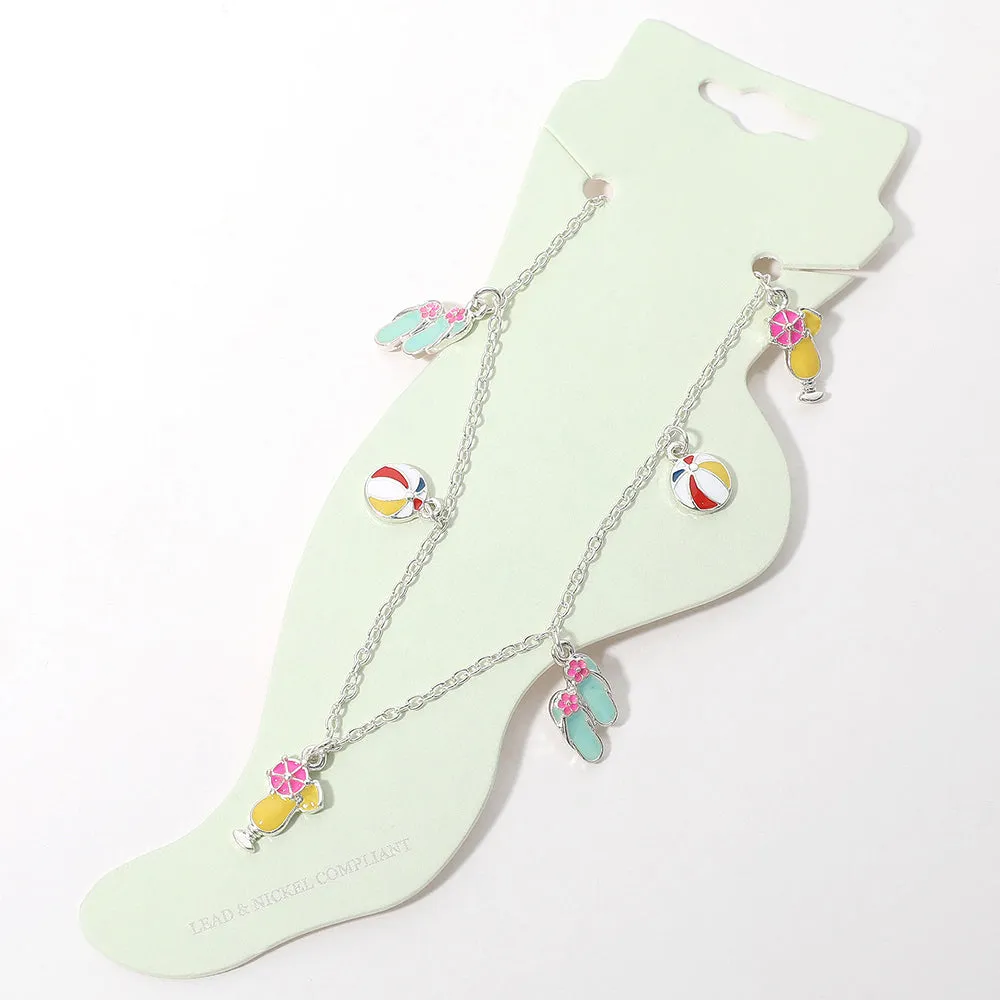 iLLASPARKZ Enamel Flip Flop Cocktail Beach Ball Charm Station Anklet