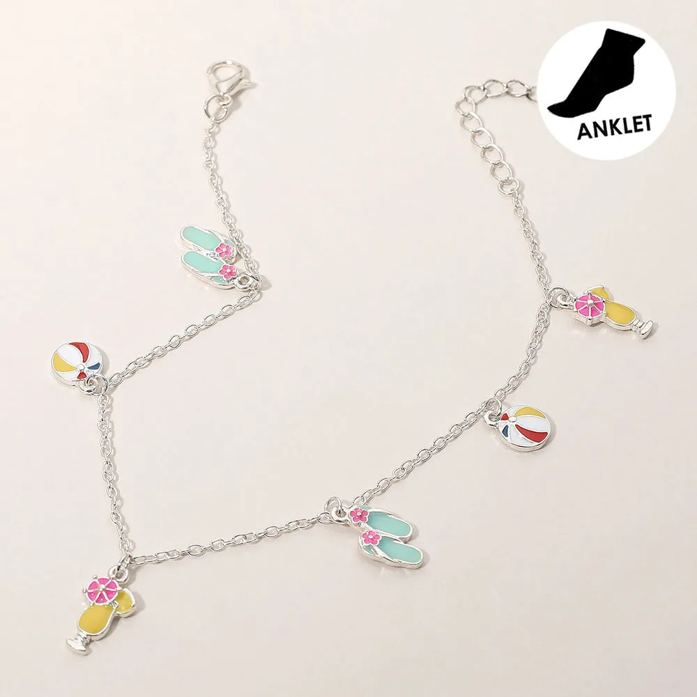 iLLASPARKZ Enamel Flip Flop Cocktail Beach Ball Charm Station Anklet