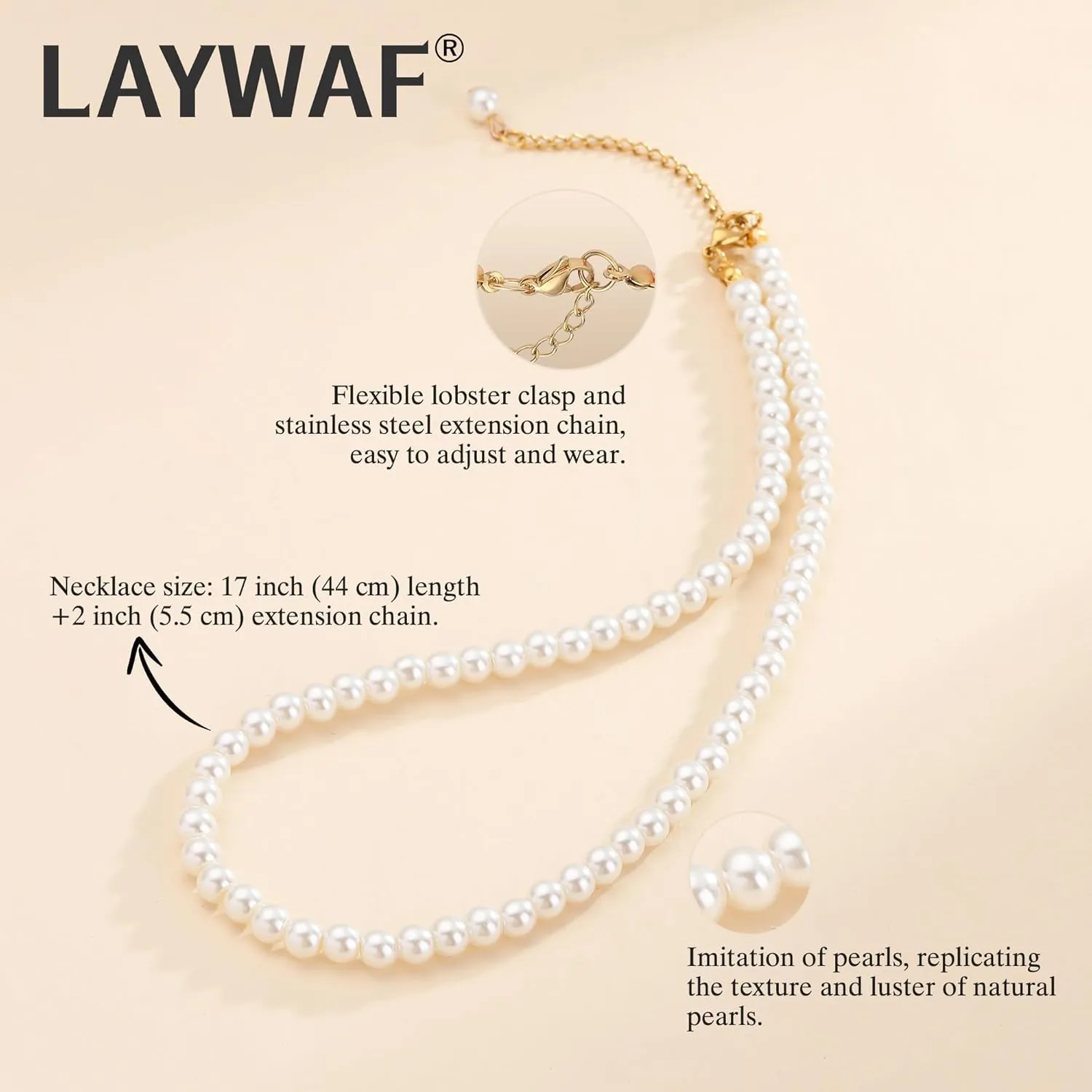 Imitation Pearl Necklaces for Women, 8MM/6MM Beaded Choker Necklace, Fake Pearl Costume Jewelry, 12 Colors, 6 MM and 8 MM Bead 2 Sizes