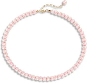 Imitation Pearl Necklaces for Women, 8MM/6MM Beaded Choker Necklace, Fake Pearl Costume Jewelry, 12 Colors, 6 MM and 8 MM Bead 2 Sizes