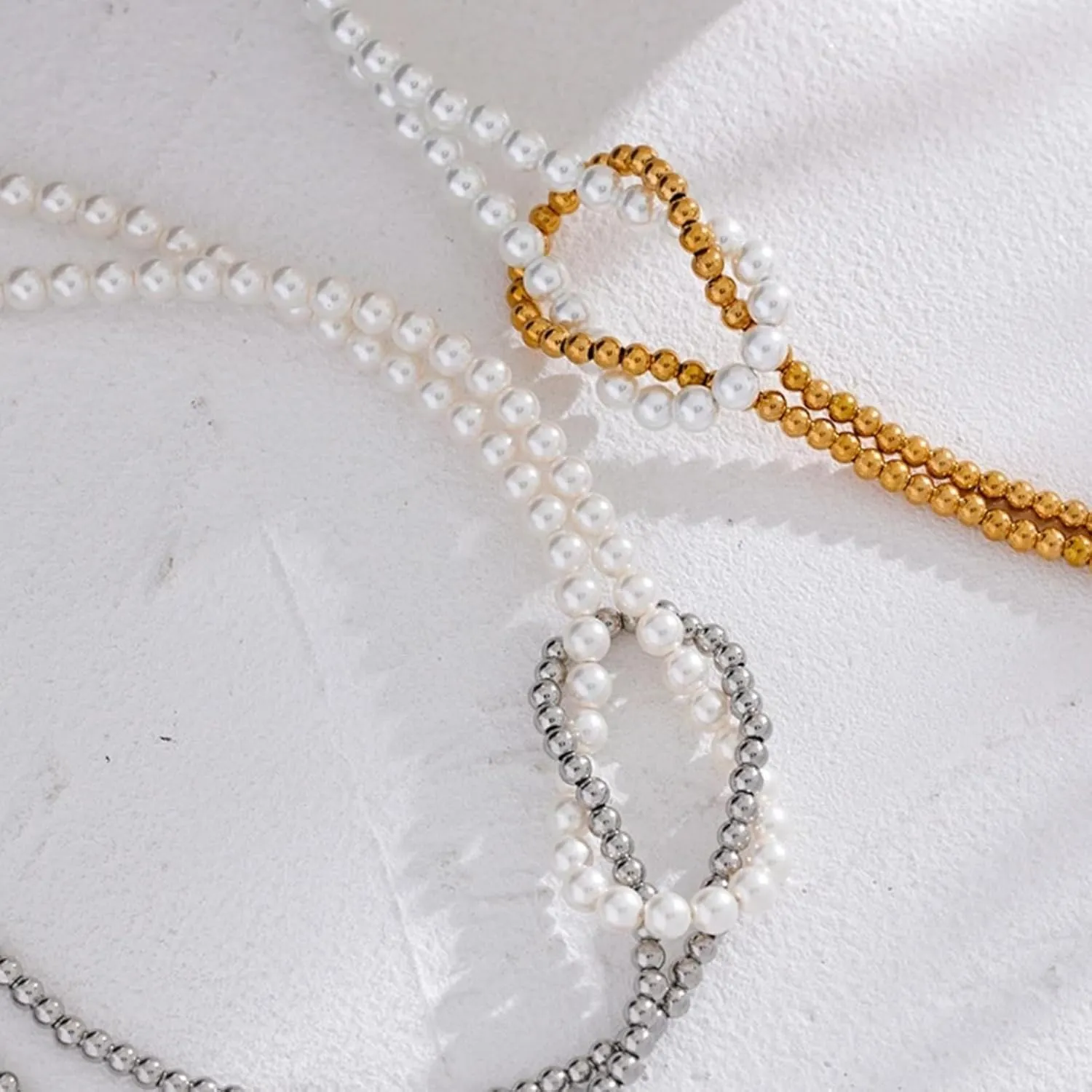 Imitation Pearls Stainless Steel Beads Handmade Chain Knot Necklace Waterproof Jewelry for Women Gift