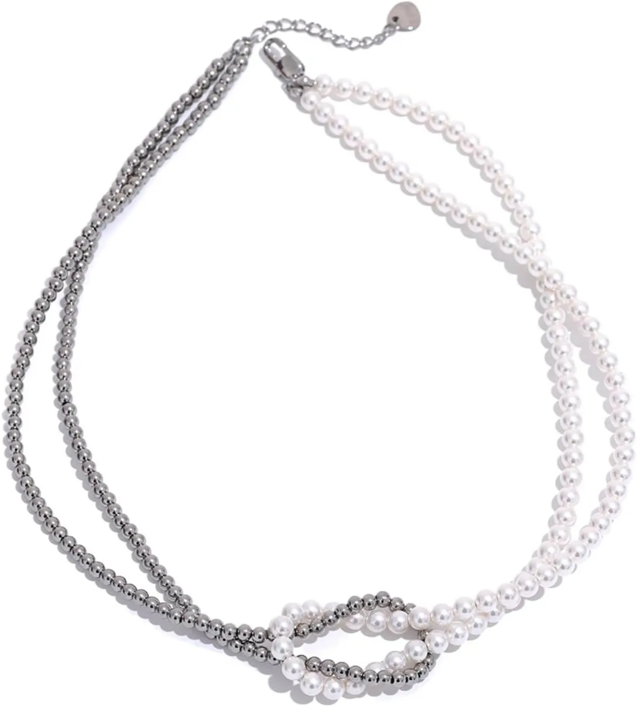 Imitation Pearls Stainless Steel Beads Handmade Chain Knot Necklace Waterproof Jewelry for Women Gift