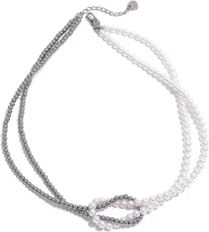Imitation Pearls Stainless Steel Beads Handmade Chain Knot Necklace Waterproof Jewelry for Women Gift
