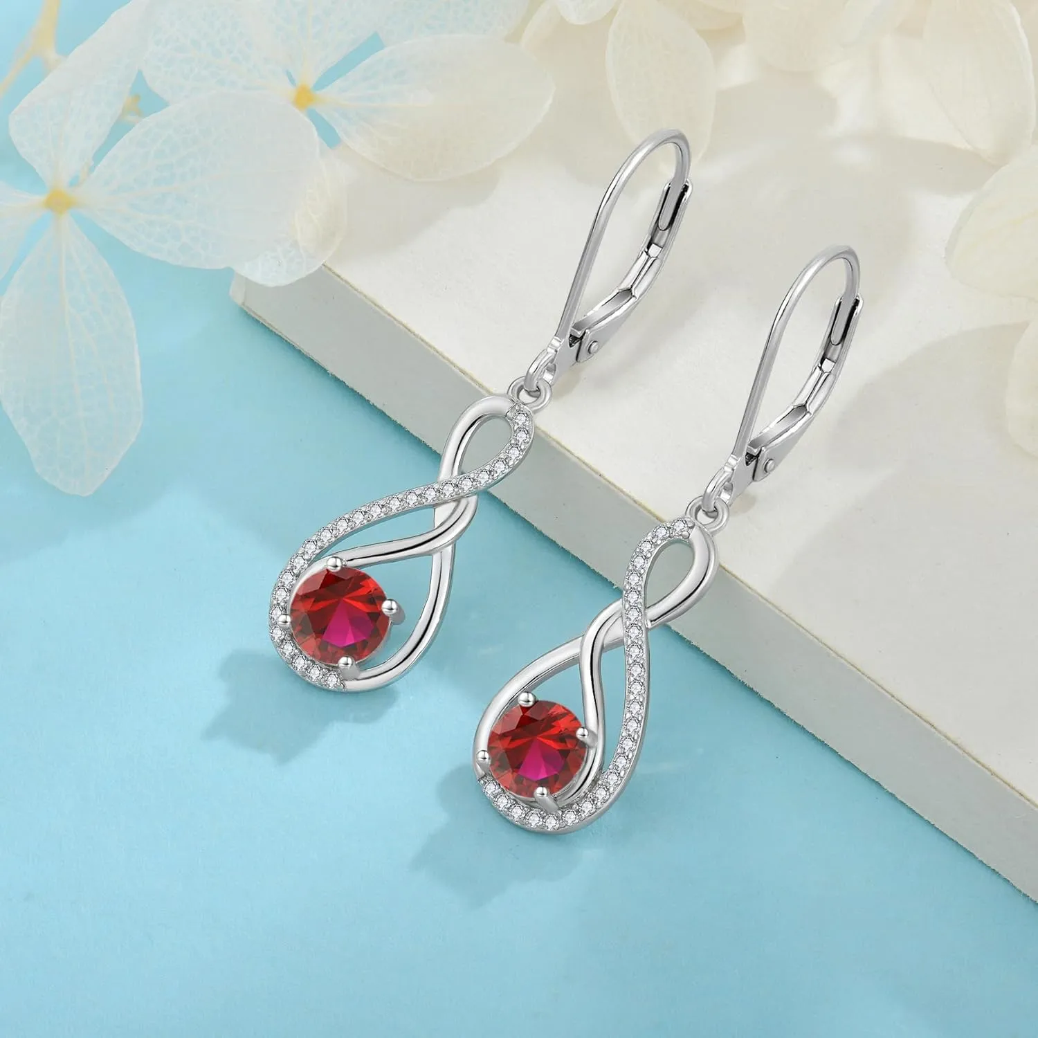 Infinity Dangle Earrings for Women 925 Sterling Silver Leverback Drop Earrings with Birthstone Jewelry Gifts for Women Mom Her Wife