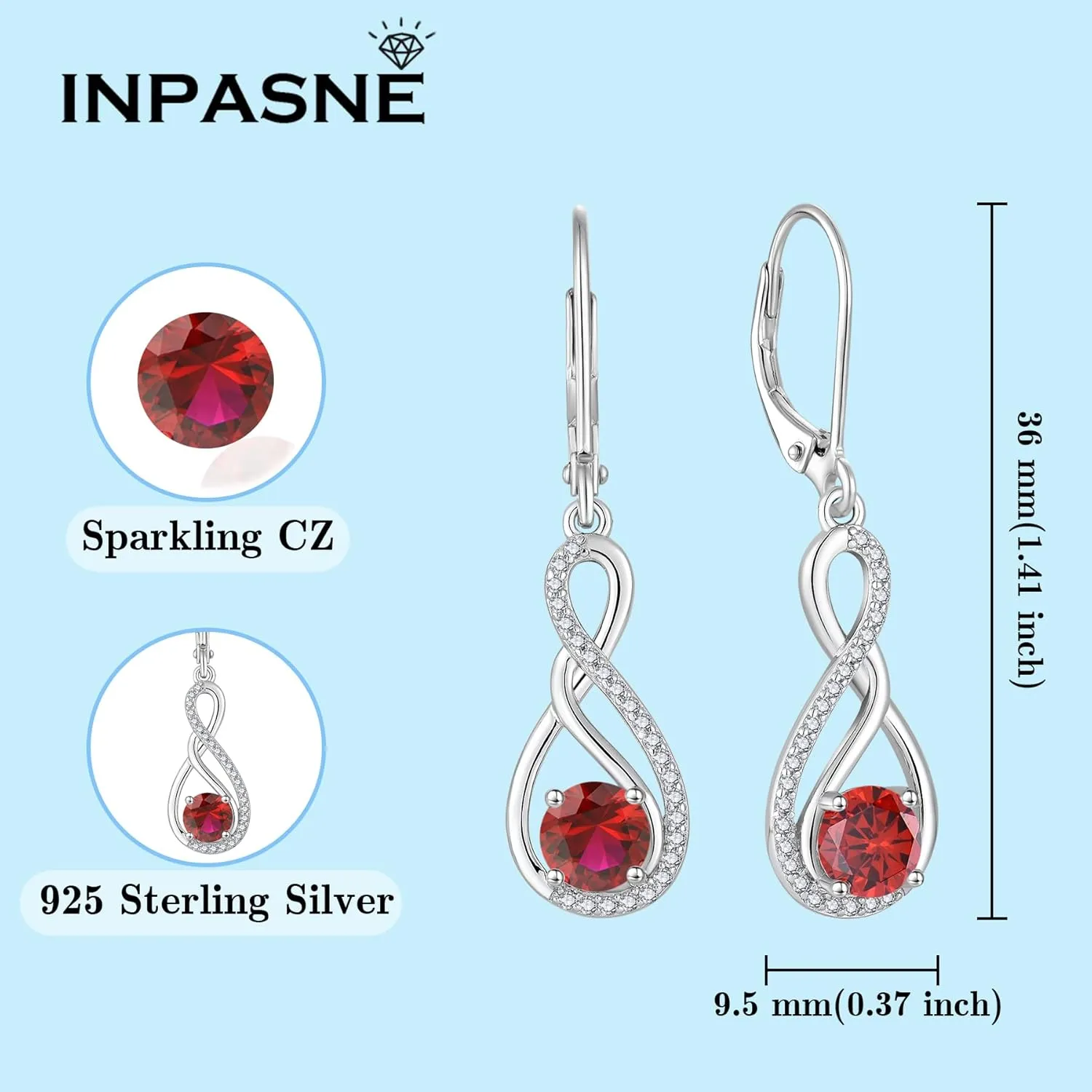 Infinity Dangle Earrings for Women 925 Sterling Silver Leverback Drop Earrings with Birthstone Jewelry Gifts for Women Mom Her Wife