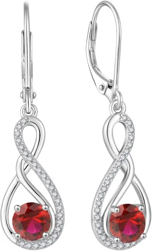 Infinity Dangle Earrings for Women 925 Sterling Silver Leverback Drop Earrings with Birthstone Jewelry Gifts for Women Mom Her Wife
