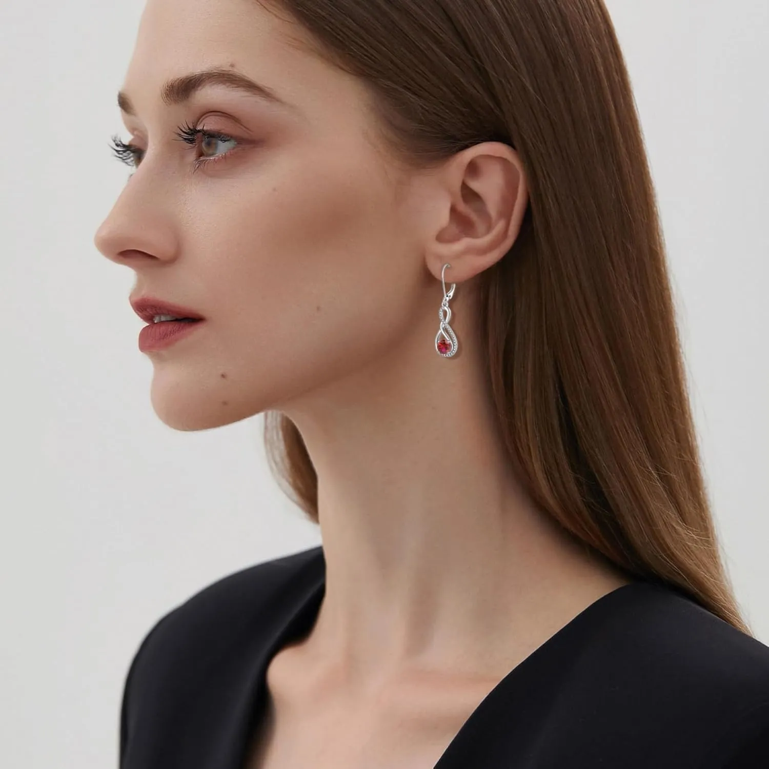 Infinity Dangle Earrings for Women 925 Sterling Silver Leverback Drop Earrings with Birthstone Jewelry Gifts for Women Mom Her Wife
